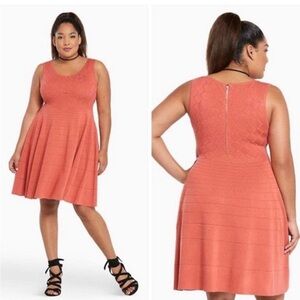 Torrid Terracotta 3X Sleeveless Mixed Stitch Fit & Flare Skater Sweater Dress